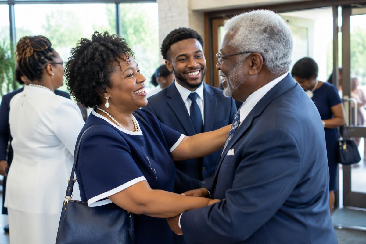 Church friends sharing a warm welcome
